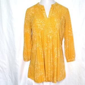 OLD NAVY Mustard Yellow Floral Print Boho V-Neck Dress Medium